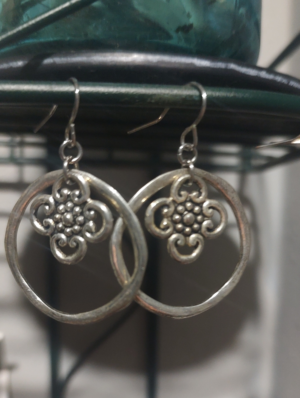 Silver Knot Hoop Drop Earrings